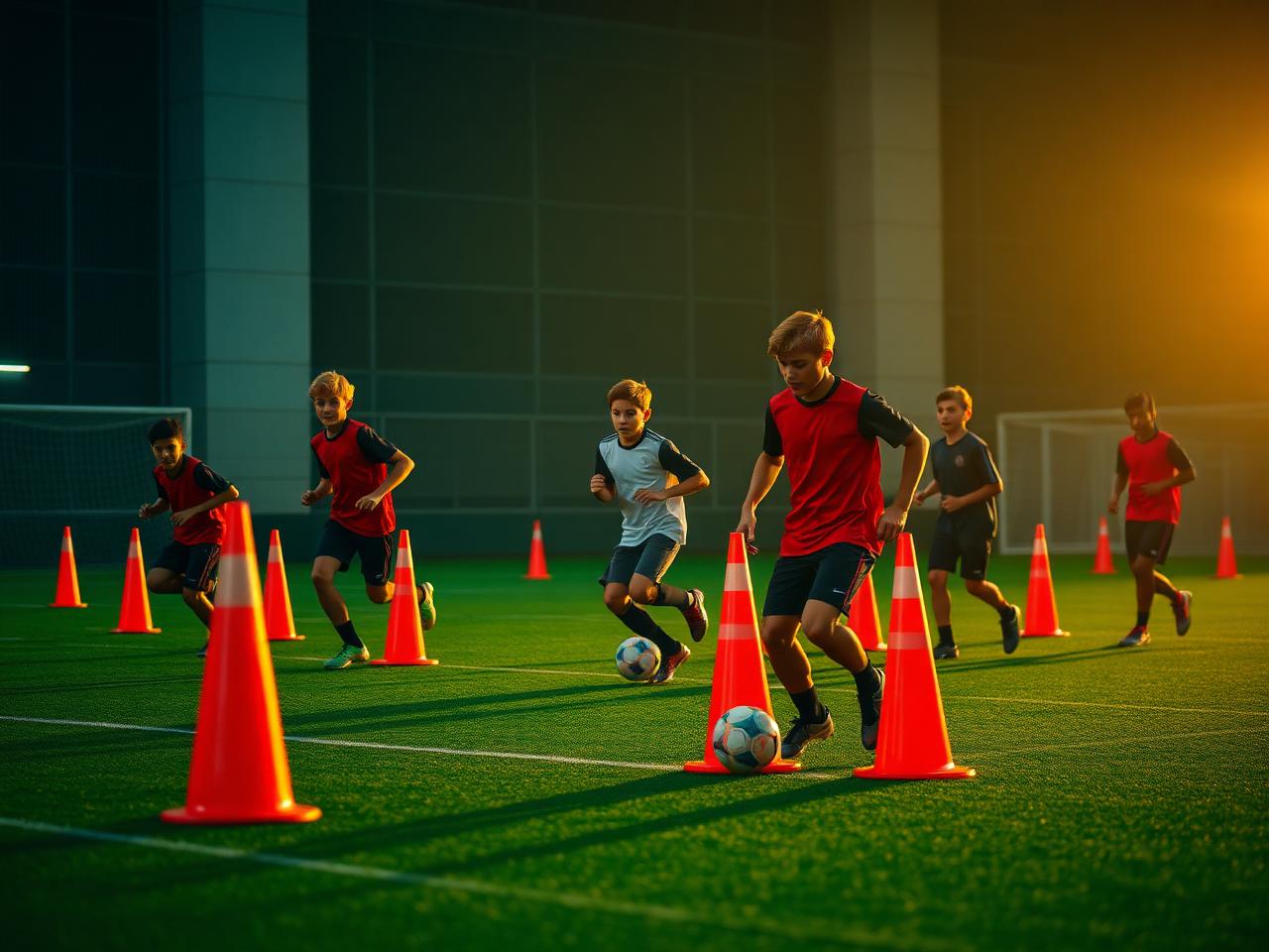 Jogadores treinando na escola de base